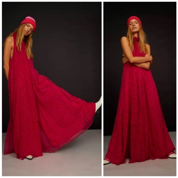 Free People Pink Red Halter Boho Jumpsuit - Picture 2 of 3